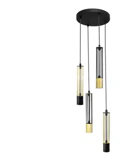 Svietidlá  LED Luster na lanku BARS 4xGU10/4,8W/230V čierna/zlatá W-KD 1115/4 BK+GO MIX