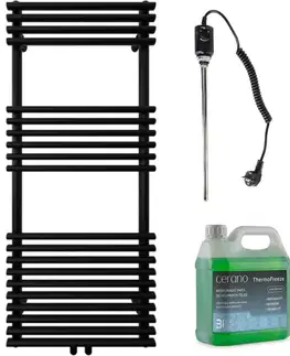 Doplnky do kúpeľne CERANO - Kúpeľňový elektrický radiátorový set Luigi - 600W - čierna matná - 1200x500 mm CER-680557