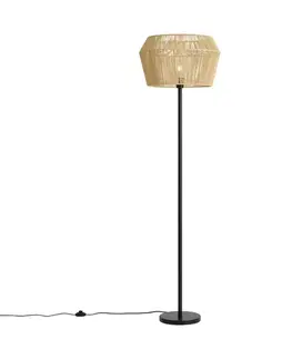Stojace lampy Stojaca lampa čierna s béžovým tienidlom z papierového lana 50/50/30 - Simplo