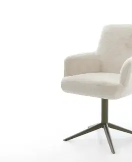 Jedálenské stoličky DELIFE Jedálenská stolička Heira-Flex s opierkami plyšový manšester krémovo biela krížová podstava titánová farba 360° otočný kolískacia funkcia vrecková pružina