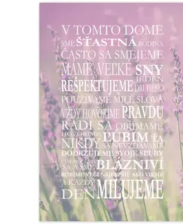 Obrazy s textom Obraz s textom v ráme - Domov je.. "levandule"