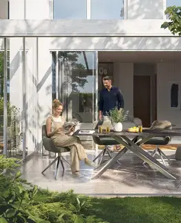 Záhradné stoly DELIFE Záhradný stôl Edge 200x100 cm keramika Laminam® Nero Greco antracitová krížová podstava nerezová oceľ