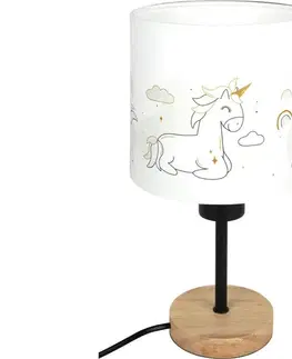 Lampy BRILAGI - Stolová lampa BOBO WOOD 1xE27/25W/230V dub/čierna/biela/jednorožce BG1567+BG5579