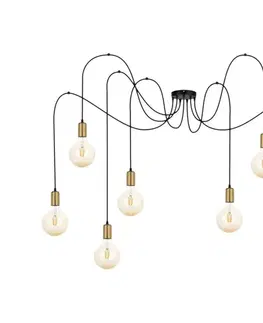 Svietidlá  Luster na lanku MIROS 7xE27/60W/230V pavúk čierna/zlatá 0261