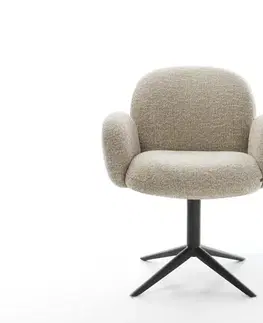 Jedálenské stoličky DELIFE Jedálenská stolička Nube-Flex s opierkami tkanina mäkká béžová krížová podstava čierna 360° otočný hojdacia funkcia vrecková pružina