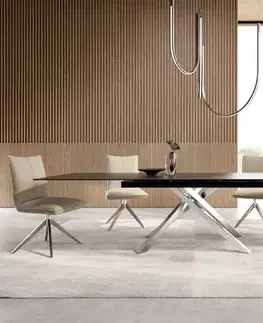 Jedálenské stoly DELIFE Jedálenský stôl Edge 200-300x100 keramika Laminam®Noir Desir hnedá krížová podstava obdĺžnik nerezová oceľ rozkladací