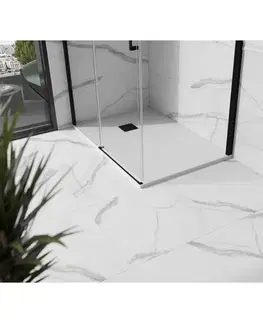 Vane MEXEN/S - Stone+ obdĺžniková sprchová vanička 130 x 90, biela, mriežka čierna 44109013-B