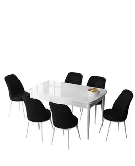 Jedálenské sety Extendable Dining Table & Chairs Set (7 Pieces) Zen - White, Black