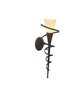 Nástenné osvetlenie Rustikálna nástenná lampa hrdzavohnedá s krémovým sklom - Castle