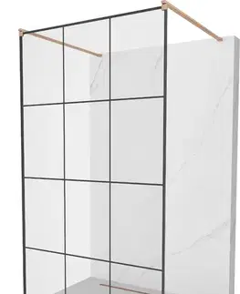 Sprchové dvere MEXEN/S - Kyoto samostatne stojaca sprchová zástena 100 x 200, čierny vzor 8 mm, meď kartáčovaná 800-100-002-65-77