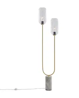 Stojace lampy Stojaca lampa v štýle Art Deco mosadz s čírym sklom 2-svetlo - Rid