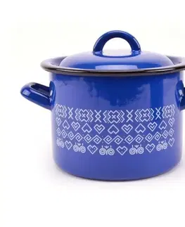 Hrnce Kinekus Hrniec smaltovaný s pokrievkou, 23cm / 8L, dekor Čičmany