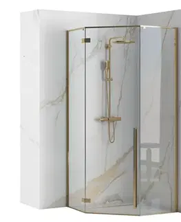 Vane REA/S - Sprchovací kút DIAMOND 90x90 - zlatá + sprchova vanička Diamond, čierna KPL-14904
