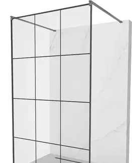 Sprchové dvere MEXEN/S - Kioto samostatne stojaca sprchová zástena 120 x 200, čierny vzor 8 mm, grafit kartáčovaná 800-120-002-66-77