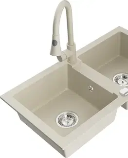 Kuchynské drezy MEXEN/S MEXEN/S - Mario granitový drez 2-bowl vrátane batérie Elia, béžová 6504-69-670101-69