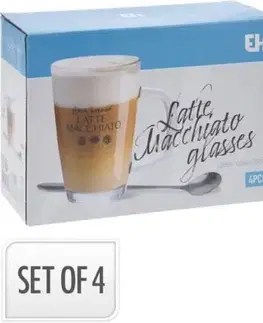 Hrnčeky a šálky Kinekus Hrnček sklo 300ml na Latte s lyžičkou, sada 2+2ks KLC