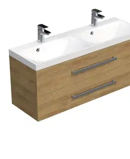 Kúpeľňový nábytok Kúpeľňová skrinka s chrómovými úchytmi a umývadlom SAT Cube Way 120x53x40 cm dub Hickory mat CUBE2120ZDH CUBE2120ZDH
