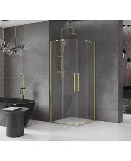 Sprchovacie kúty MEXEN/S - Velar Duo štvorcový sprchovací kút 80 x 80, transparent, zlatá kartáčovaná 871-080-080-02-55