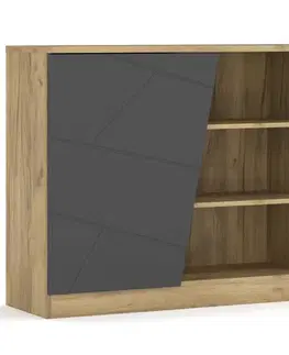 Komody NABBI Viliam CH-1D4DRWS jednodverová komoda so zásuvkami dub craft zlatý / sivá
