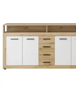 Komody KONDELA Lunysa štvordverová komoda so zásuvkami dub artisan / biela