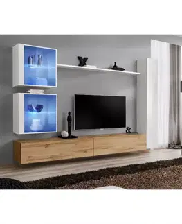 Podkrovný nábytok Obývacia stena Switch XVIII Sklo +LED Biely/Wotan