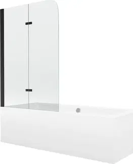 Sprchové dvere MEXEN/S - Cube obdĺžniková vaňa 170 x 80 cm s panelom + vaňová zástena 100, transparent, čierna 550517080X9010027000