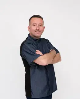 Pánske košele EGOCHEF Kuchársky rondon EGOchef OTTAVIO cool vent JEANS (polybavlna) - krátky rukáv S