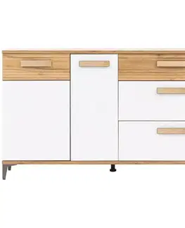 Komody so zásuvkami a dvierkami Komoda Snobi Sb04 Dub Craft/Alpská Biela