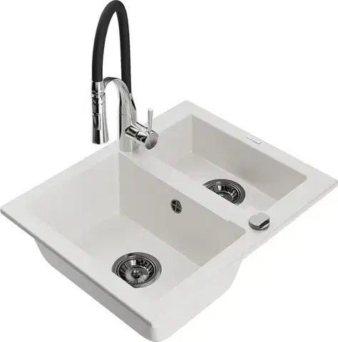 Kuchynské drezy MEXEN/S MEXEN/S - Carlos granitový drez 1.5 vrátane batérie Aster, biela 6518-20-73450-07-B