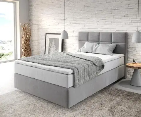Postele Boxspring DELIFE Boxspring posteľ Dream-Fine 120x200 cm mikrovlákno sivá s vreckovou pružinovou matracou a visco topperom