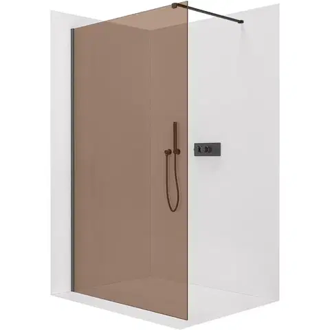 Sprchové dvere CERANO - Sprchová zástena Walk-in Onyx Cube Ľ/P - 8 mm - hranatá vzpera - čierna matná, bronzové sklo - 50x200 CER-686533