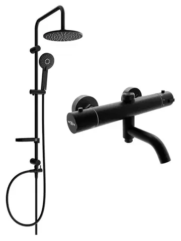 Sprchy a sprchové panely MEXEN/S - Carl sprchový stĺp vrátane sprchovej termostatickej batérie Kai, čierna 77900240-70