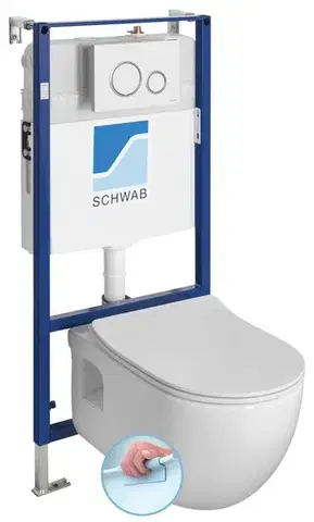 Záchody SAPHO - BRILLA závesné WC Rimless biela s podomietkovou nádržkou a tlačidlom Schwab, biela 100614-SET5