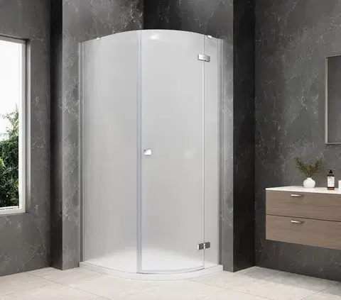 Sprchové dvere POLYSAN - GLOBE CHROME štvrťkruhová sprchová zástena 800x1000, matné sklo, pravé GB2810MRC