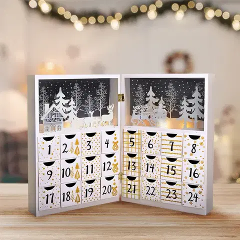 Vianočné dekorácie Solight LED adventný kalendár Kniha, 8x LED, 40 x 30 cm, 2x AAA