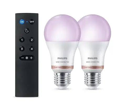 Žiarovky SADA 2x stmievateľné RGB LED žiarovky Philips SMART A60 E27/8,5W/230V 2200-6500K + diaľkové ovládanie 8721103160102