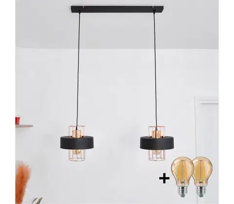 Svietidlá  LED Luster na lanku VOLTA 2xE27/15W/230V čierna/zlatá W-L 1377/2 BK+BR