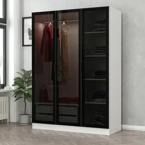 Šatňové skrine Šatníková skriňa Kale White Black - 2274