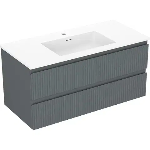 Kúpeľňový nábytok MEXEN/S - Rivel kúpeľňová skrinka 100 cm s umývadlom Otis, 2 zásuvky, reliéf, grafit mat/biela mat - 91A20-10047-2-BFF66-W18M0 91A20-10047-2-BFF66-W18M01