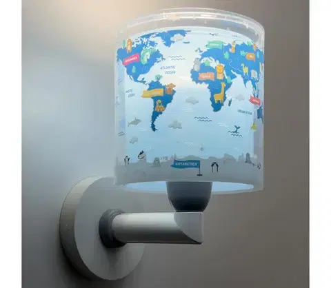 Svietidlá Dalber 40679 - Detské nástenné svietidlo WORLD 1xE27/15W/230V modré 40679