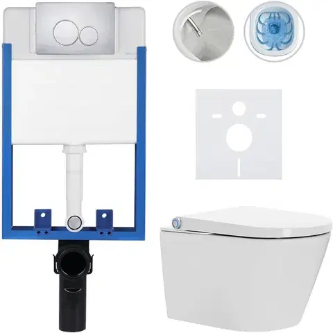 Záchody CERANO - Kompletní WC set Profi/Cronus Standard - bílá lesklá - WC tlačítko Duo/Chrom - pro zazdění - 59,3x38,4  CER-212645