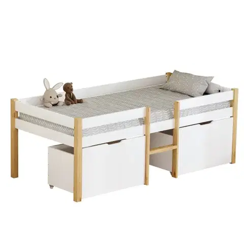 Postele KONDELA Juna detská posteľ s úložným priestorom 90x200 biela / dub