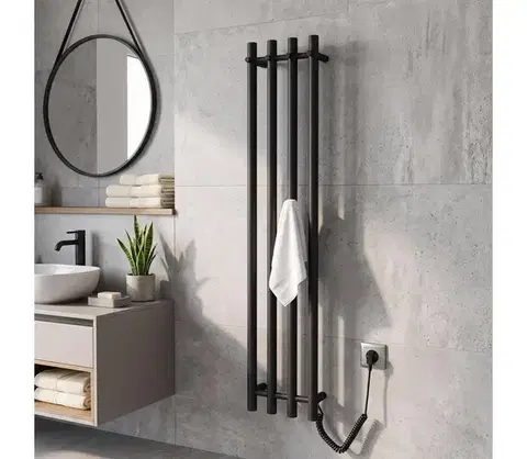 Svietidlá Sapho - Elektrický sušiak na uteráky PAPINADO 85W 120x26 cm matná čierna ER350