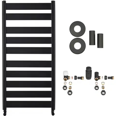 Doplnky do kúpeľne CERANO - Koupelnový radiátorový set Marco - ústřední vytápění - boční připojení - 816W - černá matná - 1125x550 mm CER-663454