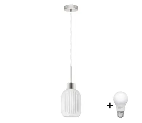 Svietidlá Eglo LED luster na lanku HARMA 1xE27/60W/230V pr. 14 cm matný chróm/biela 1xEG32515+1xNSLA55442
