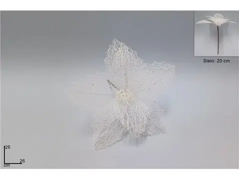 Vianočné dekorácie MAKRO - Kvet zápich 26cm biely
