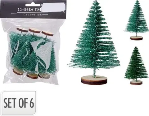Ostatné vianočné dekorácie Kinekus Dekorácia stromček 4x7 cm sada 6 ks zelená mix