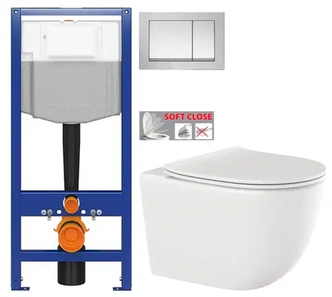 Závesné wc sety CERSANIT predstenový inštalačný systém s tlačidlom chrom K97-509 + WC INVENA TINOS  + SEDADLO K97-526 509 NO1