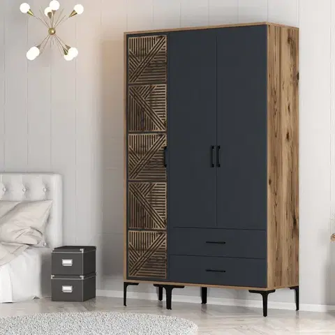 Šatňové skrine Šatníková skriňa Kumsal PT - Walnut, Anthracite