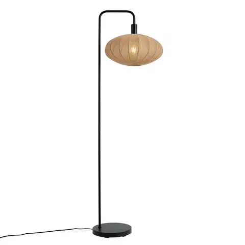 Stojace lampy Japandi stojacia lampa čierna s hnedým látkovým tienidlom - Bida